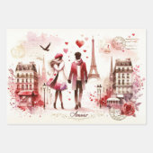Romantische Retro Paris Liebe Rosa Geschenkpapier Set (Vorderseite)