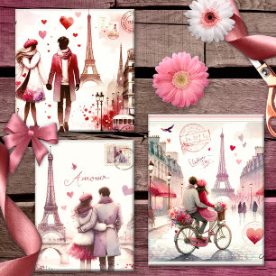 Romantische Retro Paris Liebe Rosa Geschenkpapier Set