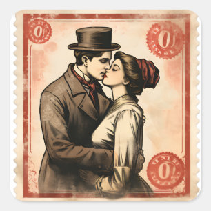 Romantische Retro-Stempel-Aufkleber Quadratischer Aufkleber