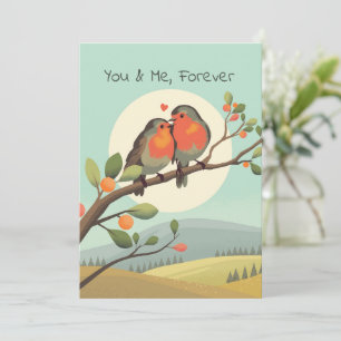 Romantische Robins auf einem Zweig-Valentinstag Feiertagskarte