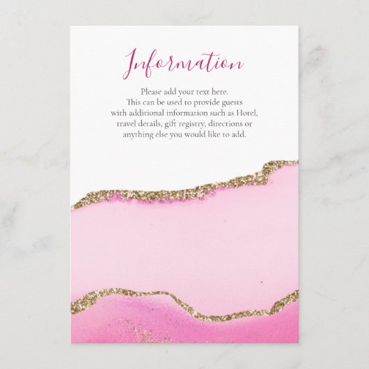 Romantische Rosa Agate Stone Gold Inlay Informatio Begleitkarte (Vorderseite)