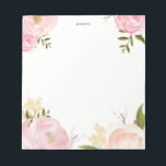 Romantische rosa Aquarellfarben Blumen Notepad Notizblock<br><div class="desc">Ein individualisierbares Notizblock mit Blumenmuster mit Aquarellbildern von Bäumen,  Rose,  Babyatmen und Blättern. Das wird ein perfekter weiblicher Akzent für Ihr Büro sein.</div>