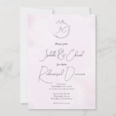 Romantische Rosa Aquarellfarben Graue Vögel Monogr Einladung (Vorderseite)