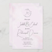 Romantische Rosa Aquarellfarben Graue Vögel Monogr Einladung (Vorne/Hinten)