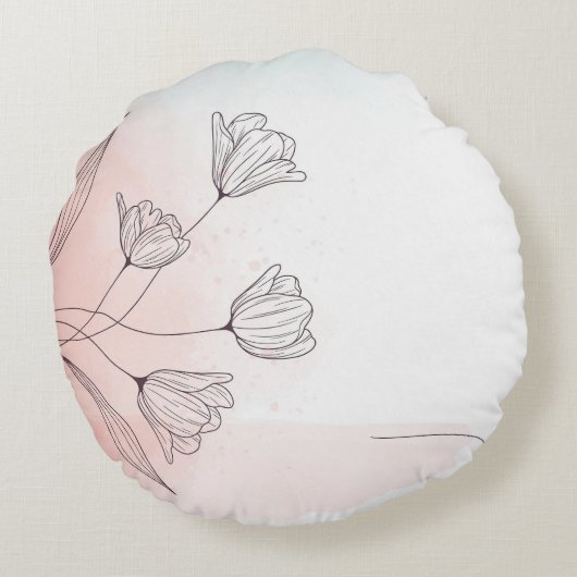 Romantische rosa Aquarelltöne mit floralen Rundkis Rundes Kissen (Rückseite)