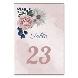 Romantische Rosa Blau & Weiß Blumengrün Tischnummer