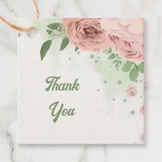Romantische Rosa Blume & Blätter Geschenkanhänger (Vorderseite)