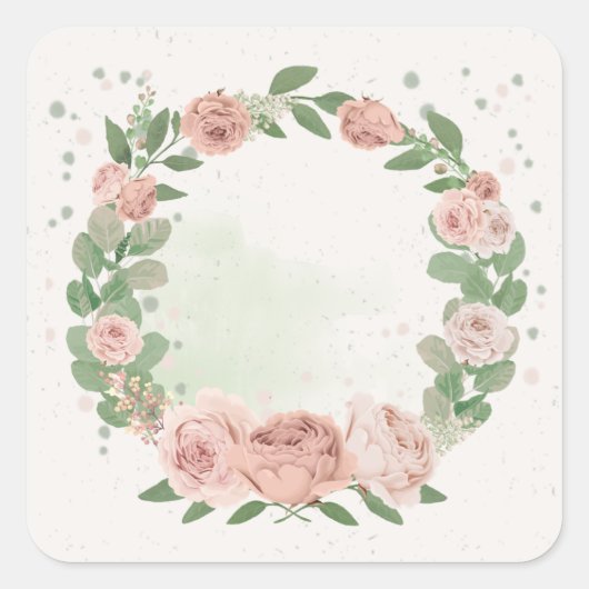 Romantische Rosa Blume & Blätter quadratisch Quadratischer Aufkleber (Vorderseite)