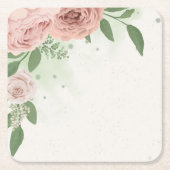 Romantische Rosa Blume & Blätter Rechteckiger Pappuntersetzer (Vorderseite)