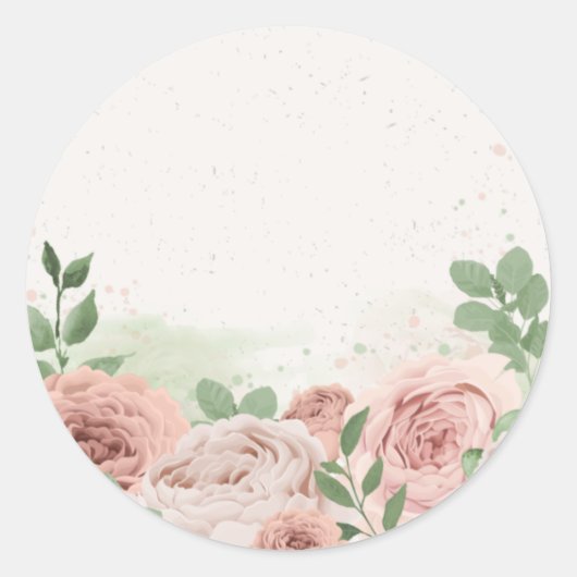Romantische Rosa Blume & Blätter Runder Aufkleber (Vorderseite)