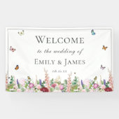 Romantische Rosa Blume & Butterflies Hochzeiten Banner (Horizontal)
