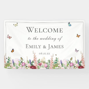 Romantische Rosa Blume & Butterflies Hochzeiten Banner
