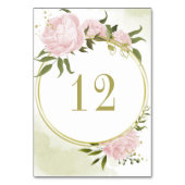 Romantische rosa Blume, goldfarbener Kranz Tischnummer (Vorderseite)