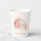 Romantische rosa Blume goldgelb Pappbecher (Vorderseite)