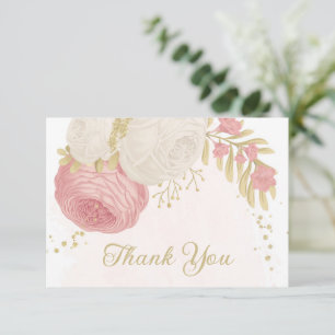Romantische Rosa-Blume Goldhochzeit Dankeskarte