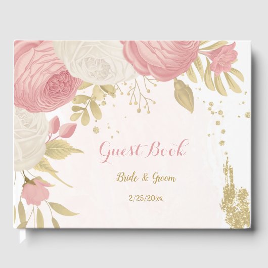 Romantische Rosa-Blume Goldhochzeit Gästebuch (Vorderseite)