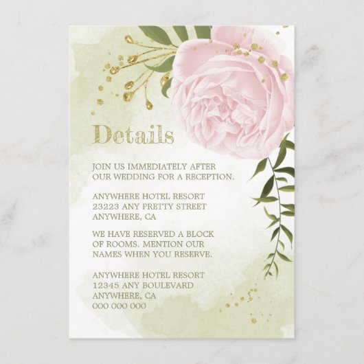 Romantische Rosa Blume Gründetails Begleitkarte (Vorderseite)