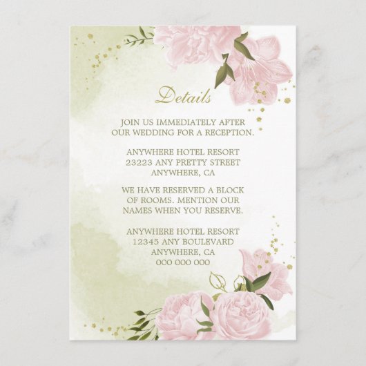 Romantische Rosa Blume Gründetails Begleitkarte (Vorderseite)