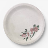 Romantische rosa Blume grüne Blätter Pappteller (Vorderseite)