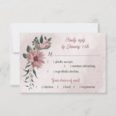 Romantische rosa Blume, grüne Blätter RSVP Karte (Vorderseite)
