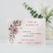 Romantische rosa Blume, grüne Blätter RSVP Karte (Stehend Vorderseite)