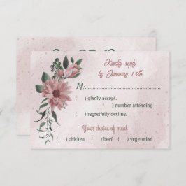 Romantische rosa Blume, grüne Blätter RSVP Karte
