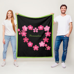 Romantische rosa Blume Herzform personalisieren Fleecedecke