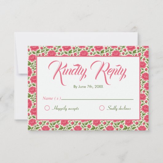 Romantische rosa Blume Hochzeit RSVP Karte (Vorderseite)
