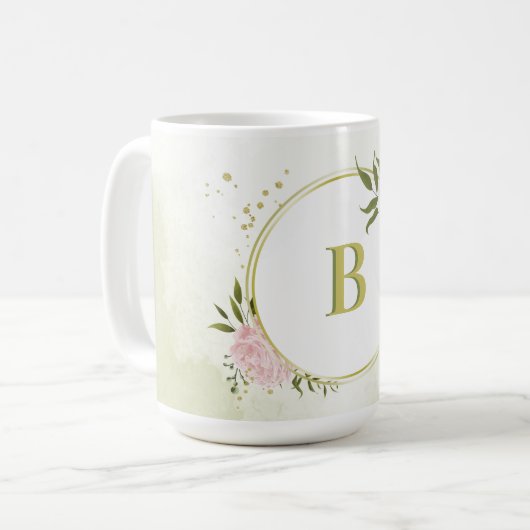 Romantische rosa Blume Kaffeetasse (Vorderseite Links)