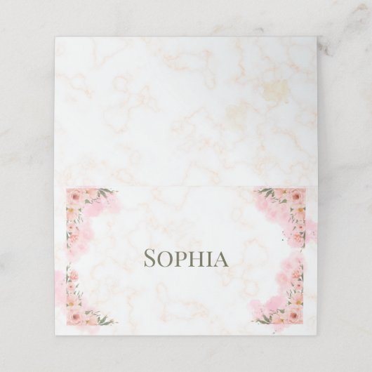 Romantische rosa Blume Klappende Platzkarte (Außenseite Aufgefaltet)
