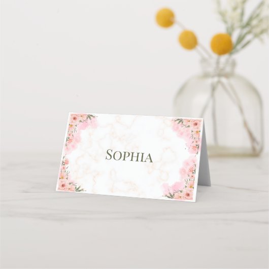 Romantische rosa Blume Klappende Platzkarte (Vorderseite)