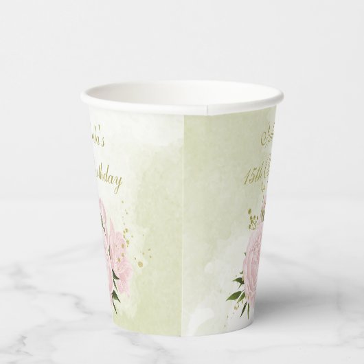 Romantische rosa Blume Pappbecher (Rechts)