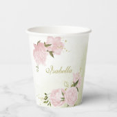 Romantische rosa Blume Pappbecher (Rückseite)