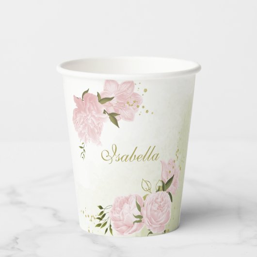 Romantische rosa Blume Pappbecher (Rückseite)