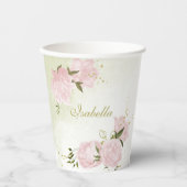 Romantische rosa Blume Pappbecher (Vorderseite)