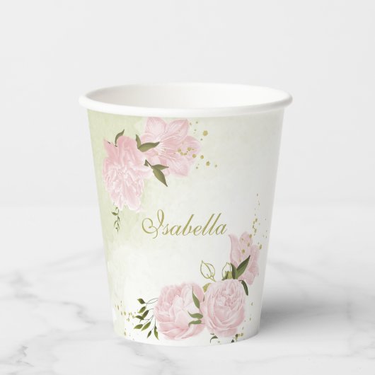 Romantische rosa Blume Pappbecher (Vorderseite)