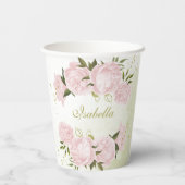 Romantische rosa Blume Pappbecher (Rückseite)