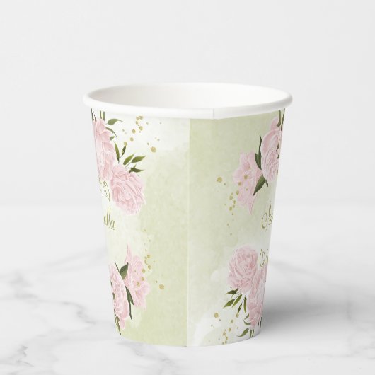 Romantische rosa Blume Pappbecher (Rechts)