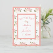 Romantische rosa Blume Skript Hochzeit Save The Date (Stehend Vorderseite)