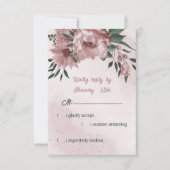 Romantische rosa Blume und grüne Blätter Hochzeit RSVP Karte (Vorderseite)