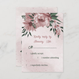 Romantische rosa Blume und grüne Blätter Hochzeit RSVP Karte