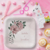 Romantische rosa Blume und grüne Blätter Pappteller (Party)