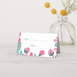 Romantische rosa Blume und grüne Blätter Platzkarte