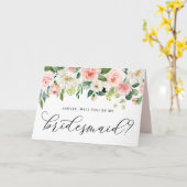 Romantische rosa Blume werden meine Bridesmädchen  Karte (Gelbe Blume)