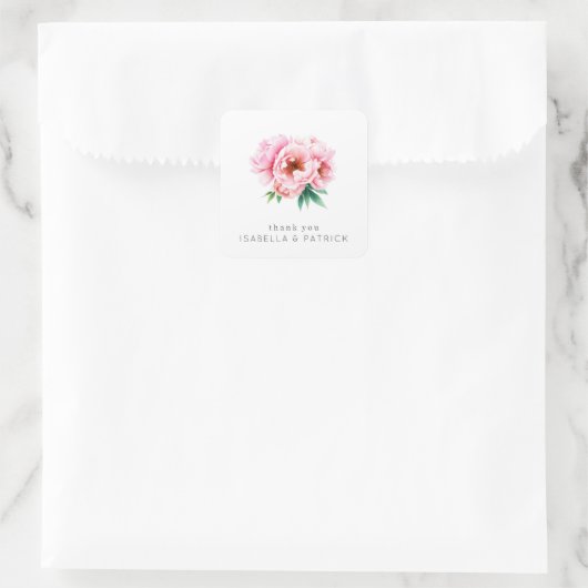 Romantische rosa Blumen-Aquarell Quadratischer Aufkleber (Tasche)