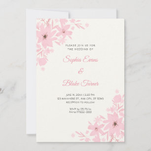 Romantische rosa Blumen Florale weiße Creme-Hochze Einladung