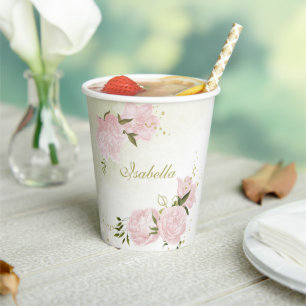 romantische rosa Blumen Grün Pappbecher