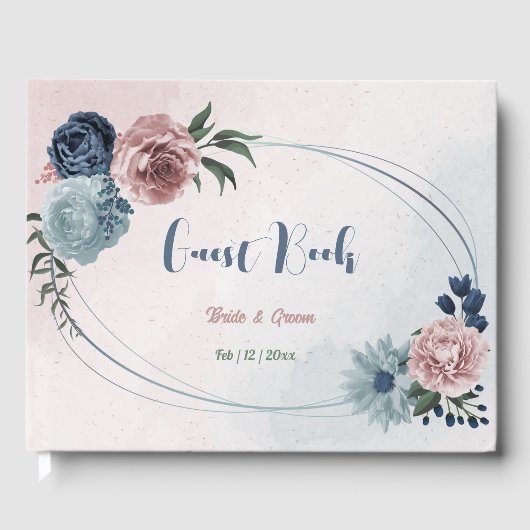 Romantische rosa Blumen Grüne Hochzeit Gästebuch (Vorderseite)