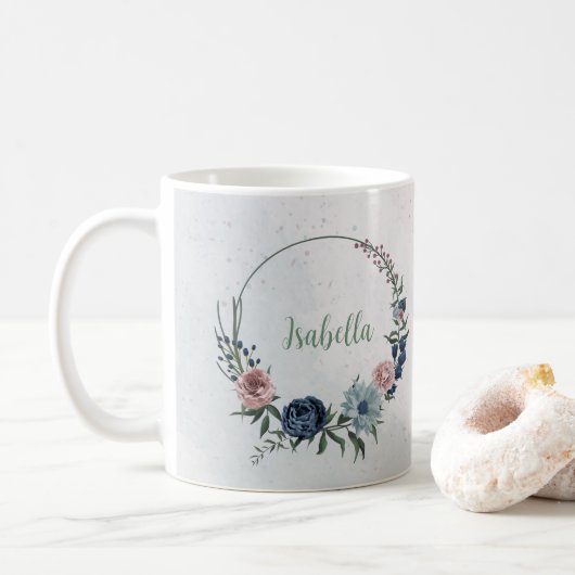 Romantische rosa Blumen, Grünpflanzen Kaffeetasse (Mit Donut)