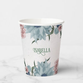 Romantische rosa Blumen, Grünpflanzen Pappbecher